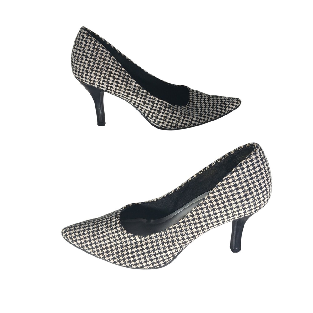 Comfort Plus by Predictions Houndstooth Pointed Toe Pumps Black White Men Size 7